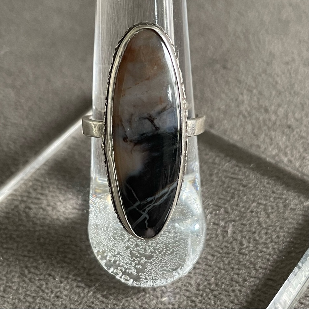 Sterling Silver and Long Oval Stone Ring